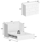 Famapy White Murphy Bed with Drawer  Pull-Out Bed Frame + Built-In Charging Station
