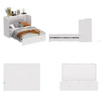 Famapy White Murphy Bed with Drawer  Pull-Out Bed Frame + Built-In Charging Station
