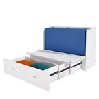Famapy White Murphy Bed with Drawer  Pull-Out Bed Frame + Built-In Charging Station