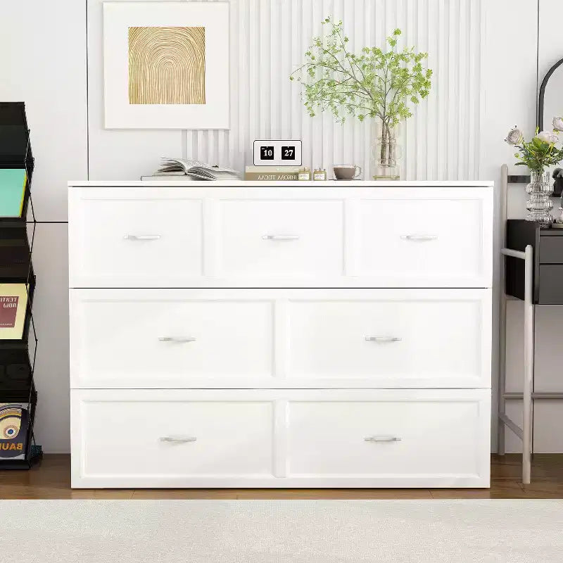 Famapy White Murphy Bed with Drawer  Pull-Out Bed Frame + Built-In Charging Station
