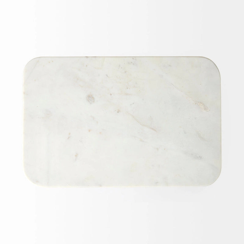 Tavolino d'appoggio rettangolare in marmo bianco e metallo dorato