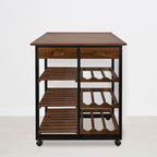 Carrello da Cucina/Servizio a 4 Ripiani in Legno Naturale con Portabottiglie e Cassetto – Montaggio 1 Persona