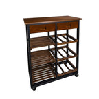 Carrello da Cucina/Servizio a 4 Ripiani in Legno Naturale con Portabottiglie e Cassetto – Montaggio 1 Persona
