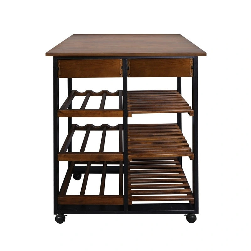 Carrello da Cucina/Servizio a 4 Ripiani in Legno Naturale con Portabottiglie e Cassetto – Montaggio 1 Persona