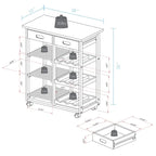 Carrello da Cucina/Servizio a 4 Ripiani in Legno Naturale con Portabottiglie e Cassetto – Montaggio 1 Persona