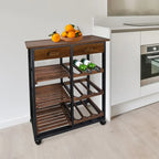 Carrello da Cucina/Servizio a 4 Ripiani in Legno Naturale con Portabottiglie e Cassetto – Montaggio 1 Persona