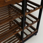 Carrello da Cucina/Servizio a 4 Ripiani in Legno Naturale con Portabottiglie e Cassetto – Montaggio 1 Persona