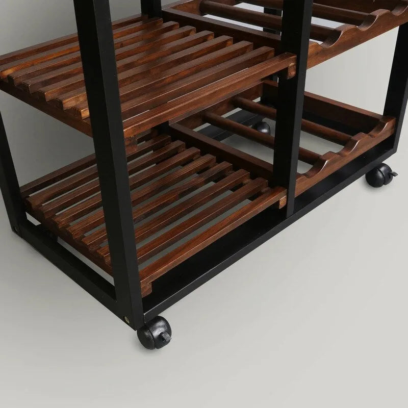 Carrello da Cucina/Servizio a 4 Ripiani in Legno Naturale con Portabottiglie e Cassetto – Montaggio 1 Persona
