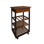 Carrello da Cucina/Servizio a 4 Ripiani in Legno Naturale con Portabottiglie e Cassetto – Montaggio 1 Persona
