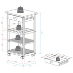 Carrello da Cucina/Servizio a 4 Ripiani in Legno Naturale con Portabottiglie e Cassetto – Montaggio 1 Persona