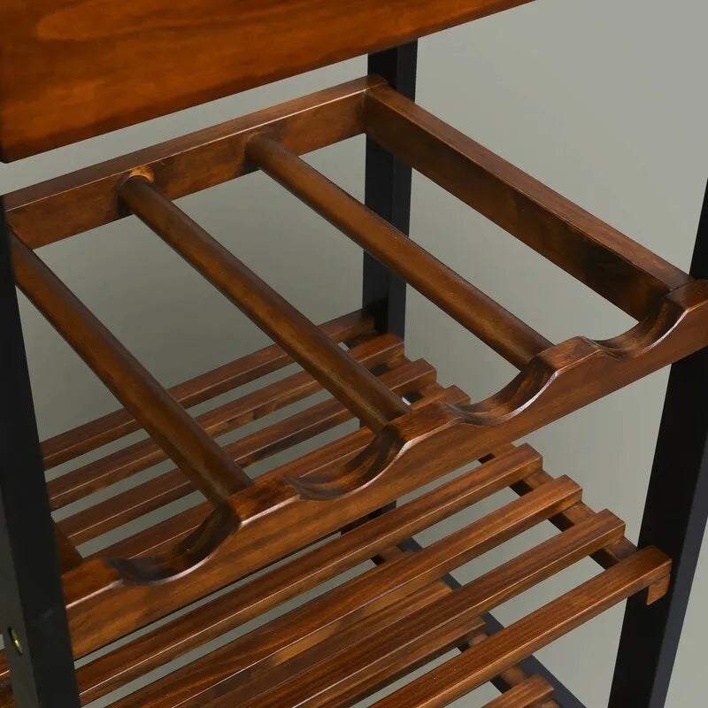 Carrello da Cucina/Servizio a 4 Ripiani in Legno Naturale con Portabottiglie e Cassetto – Montaggio 1 Persona