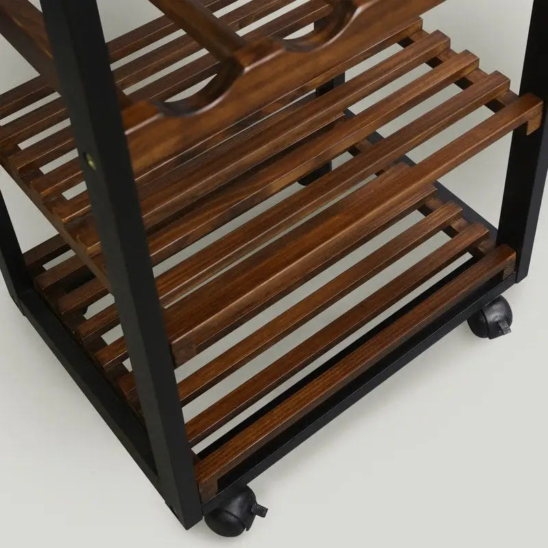 Carrello da Cucina/Servizio a 4 Ripiani in Legno Naturale con Portabottiglie e Cassetto – Montaggio 1 Persona
