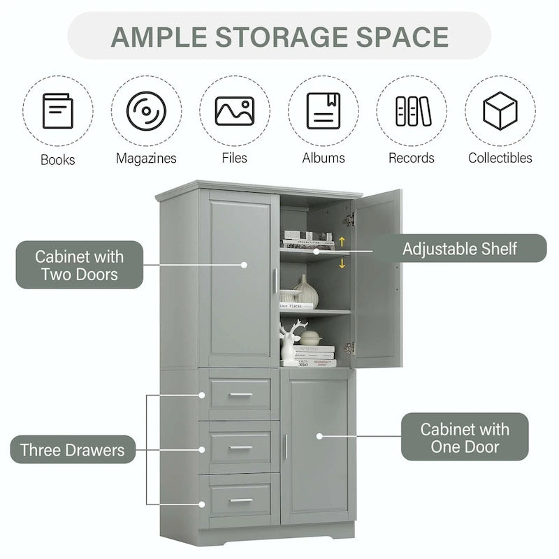 Armadio alto nero/bianco/grigio – 3 cassetti e 3 ante, Utente singolo