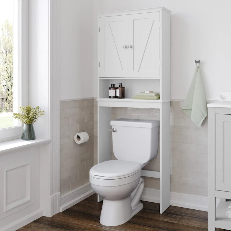Mobiletto da bagno salvaspazio da mettere sopra il WC, con ripiani e ante con chiusura magnetica