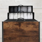 Comodino in tessuto a 4 cassetti, bianco / grigio chiaro / rovere nero / nero