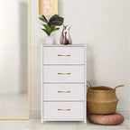 Comodino in tessuto a 4 cassetti, bianco / grigio chiaro / rovere nero / nero