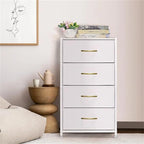 Comodino in tessuto a 4 cassetti, bianco / grigio chiaro / rovere nero / nero