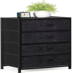 Comodino in tessuto a 4 cassetti, bianco / grigio chiaro / rovere nero / nero