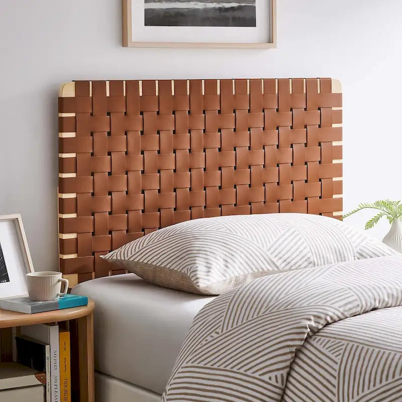 Testiera a parete in ecopelle intrecciata color noce/beige/marrone/nero – Twin/Full/Queen/King