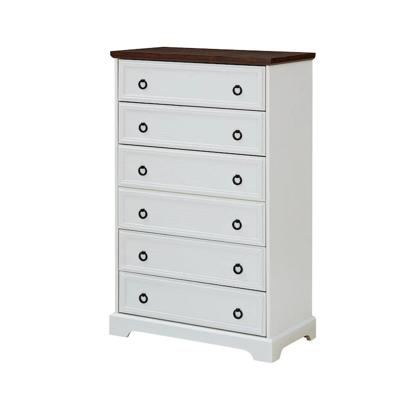 Comò a 6 cassetti alto, Grigio Lavato/Bianco Antico, Singolo