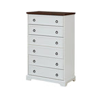 Comò a 6 cassetti alto, Grigio Lavato/Bianco Antico, Singolo