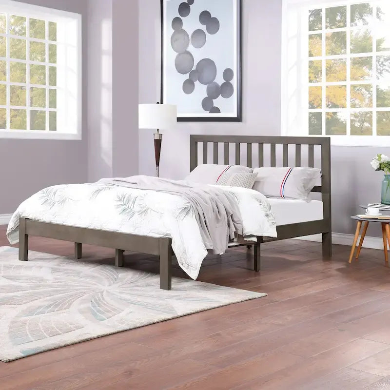 Letto a piattaforma Queen grigio, stile rustico moderno, adatto per 1 materasso