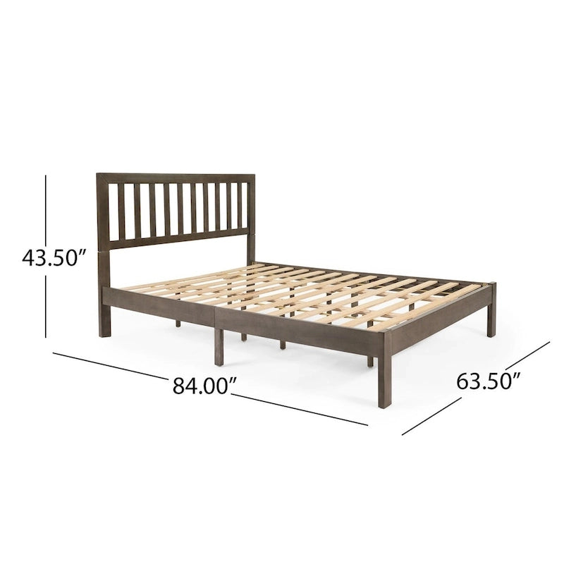Letto a piattaforma Queen grigio, stile rustico moderno, adatto per 1 materasso