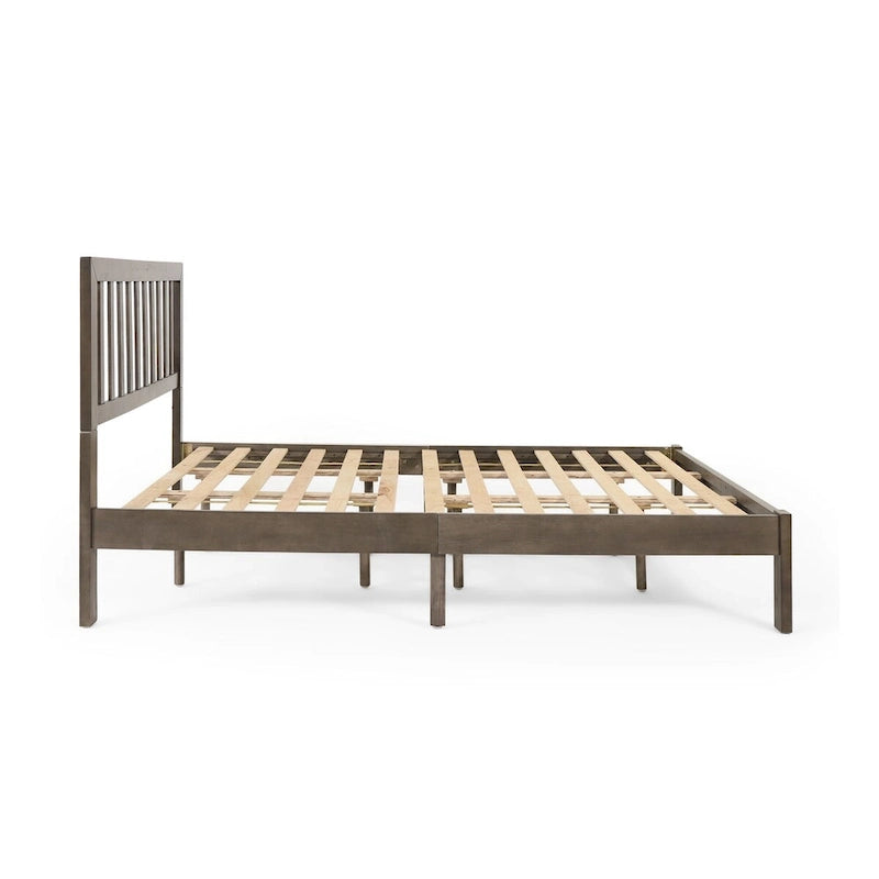 Letto a piattaforma Queen grigio, stile rustico moderno, adatto per 1 materasso