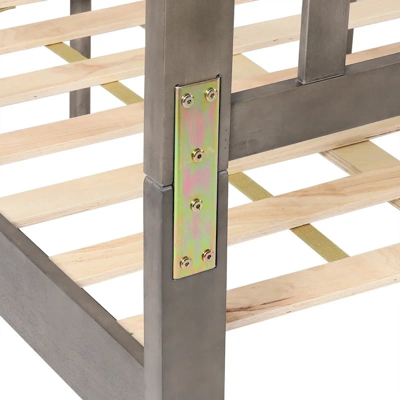Letto a piattaforma Queen grigio, stile rustico moderno, adatto per 1 materasso