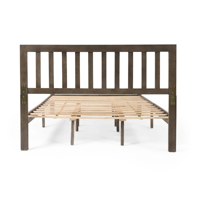Letto a piattaforma Queen grigio, stile rustico moderno, adatto per 1 materasso
