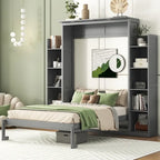 Letto a scomparsa matrimoniale/matrimoniale alla francese bianco/grigio con mensole e luci a LED, 1 posto