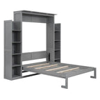 Letto a scomparsa matrimoniale/matrimoniale alla francese bianco/grigio con mensole e luci a LED, 1 posto