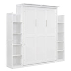 Letto a scomparsa matrimoniale/matrimoniale alla francese bianco/grigio con mensole e luci a LED, 1 posto