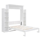 Letto a scomparsa matrimoniale/matrimoniale alla francese bianco/grigio con mensole e luci a LED, 1 posto