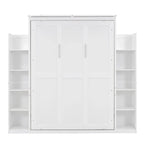 Letto a scomparsa matrimoniale/matrimoniale alla francese bianco/grigio con mensole e luci a LED, 1 posto