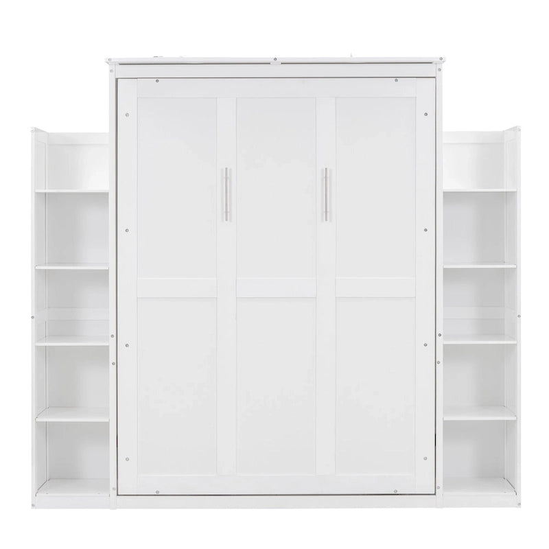 Letto a scomparsa matrimoniale/matrimoniale alla francese bianco/grigio con mensole e luci a LED, 1 posto