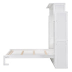 Letto a scomparsa matrimoniale/matrimoniale alla francese bianco/grigio con mensole e luci a LED, 1 posto