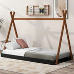 Letto a piattaforma a casetta Nero+Marrone / Bianco+Naturale, singolo, 1 bambino