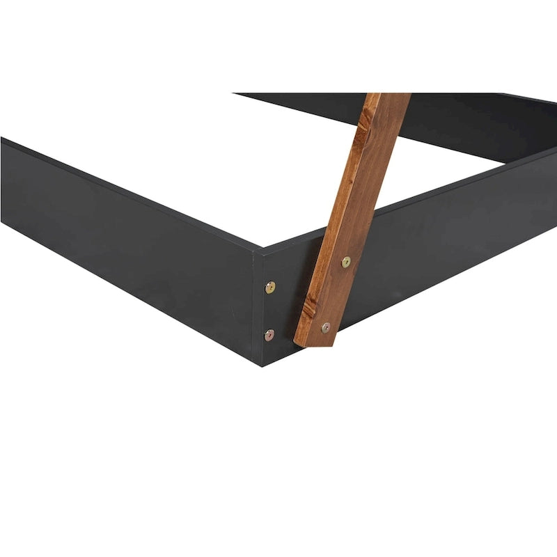 Letto a piattaforma a casetta Nero+Marrone / Bianco+Naturale, singolo, 1 bambino
