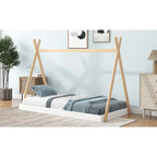 Letto a piattaforma a casetta Nero+Marrone / Bianco+Naturale, singolo, 1 bambino