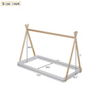 Letto a piattaforma a casetta Nero+Marrone / Bianco+Naturale, singolo, 1 bambino