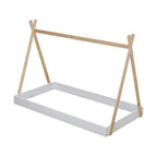 Letto a piattaforma a casetta Nero+Marrone / Bianco+Naturale, singolo, 1 bambino