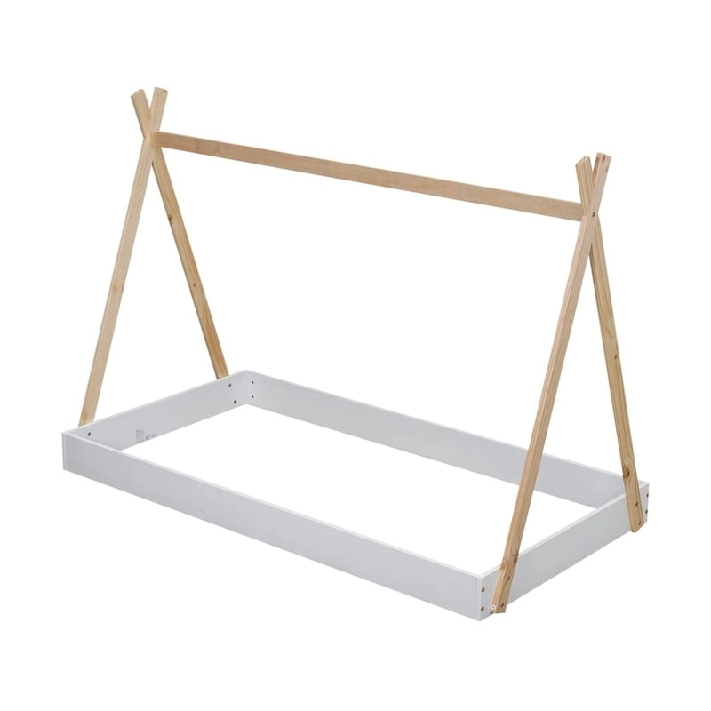 Letto a piattaforma a casetta Nero+Marrone / Bianco+Naturale, singolo, 1 bambino