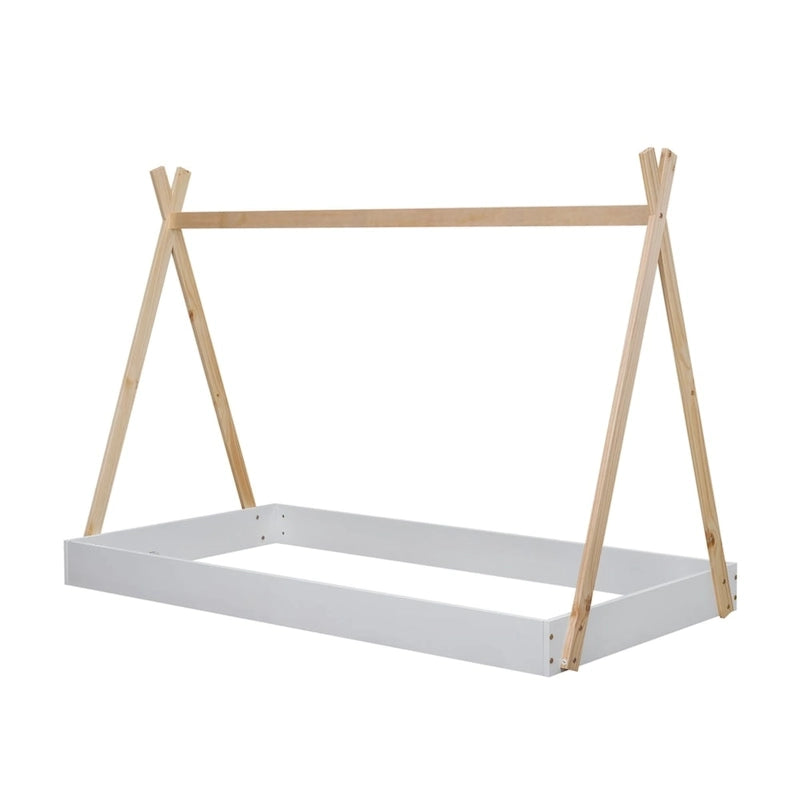 Letto a piattaforma a casetta Nero+Marrone / Bianco+Naturale, singolo, 1 bambino
