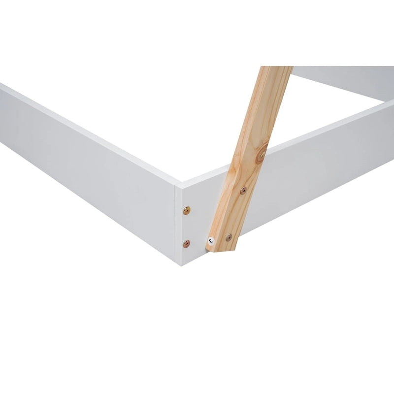 Letto a piattaforma a casetta Nero+Marrone / Bianco+Naturale, singolo, 1 bambino
