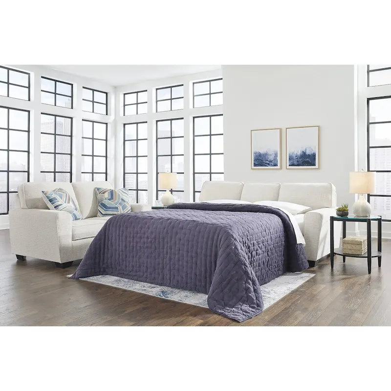 Divano letto matrimoniale Snow/Blue Crosshatch, 2 posti a sedere e 2 posti letto