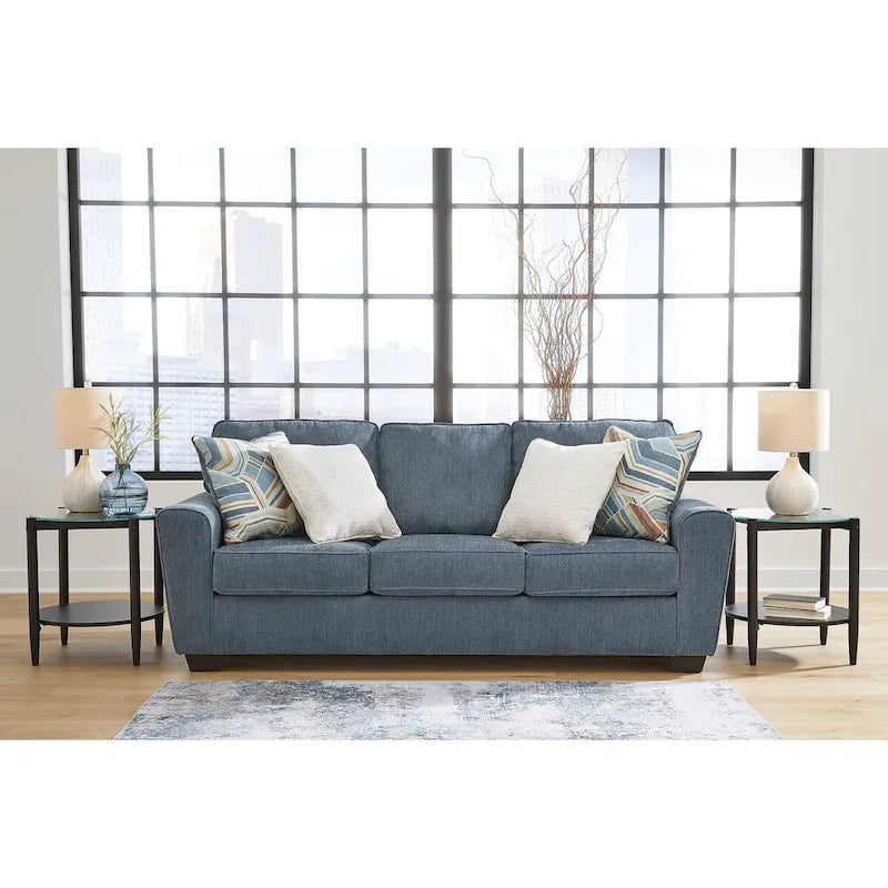 Divano letto matrimoniale Snow/Blue Crosshatch, 2 posti a sedere e 2 posti letto
