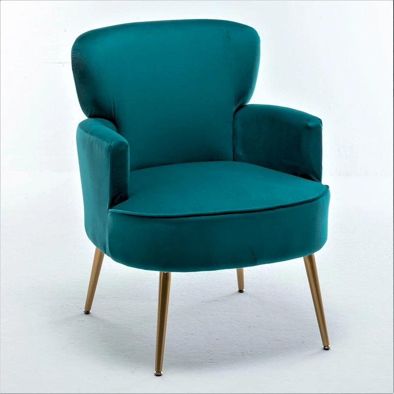 Poltrona con accenti in velluto e gambe in metallo dorato, vari colori, sedile singolo