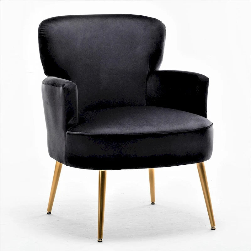 Poltrona con accenti in velluto e gambe in metallo dorato, vari colori, sedile singolo