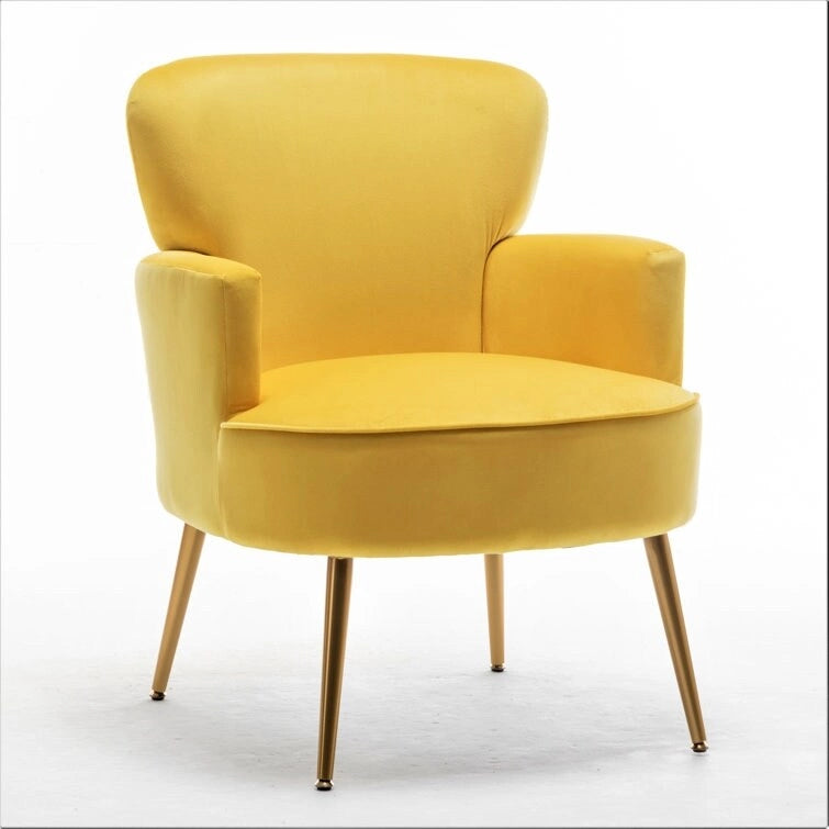Poltrona con accenti in velluto e gambe in metallo dorato, vari colori, sedile singolo